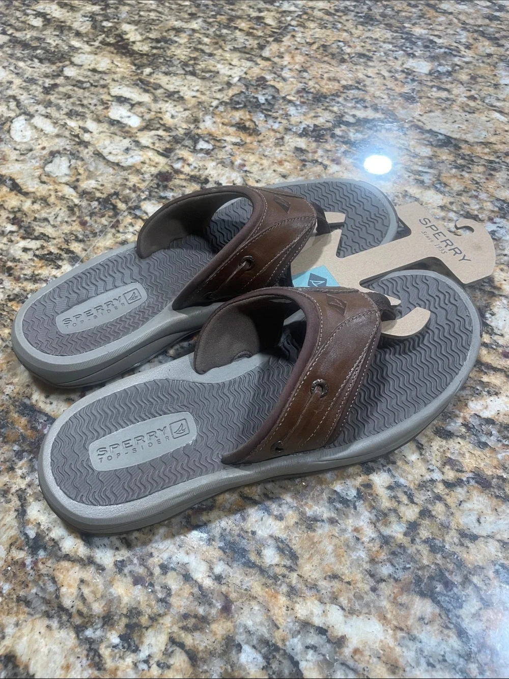 Sperry Brown Leather Men's Thong Sandals- Outer Banks
